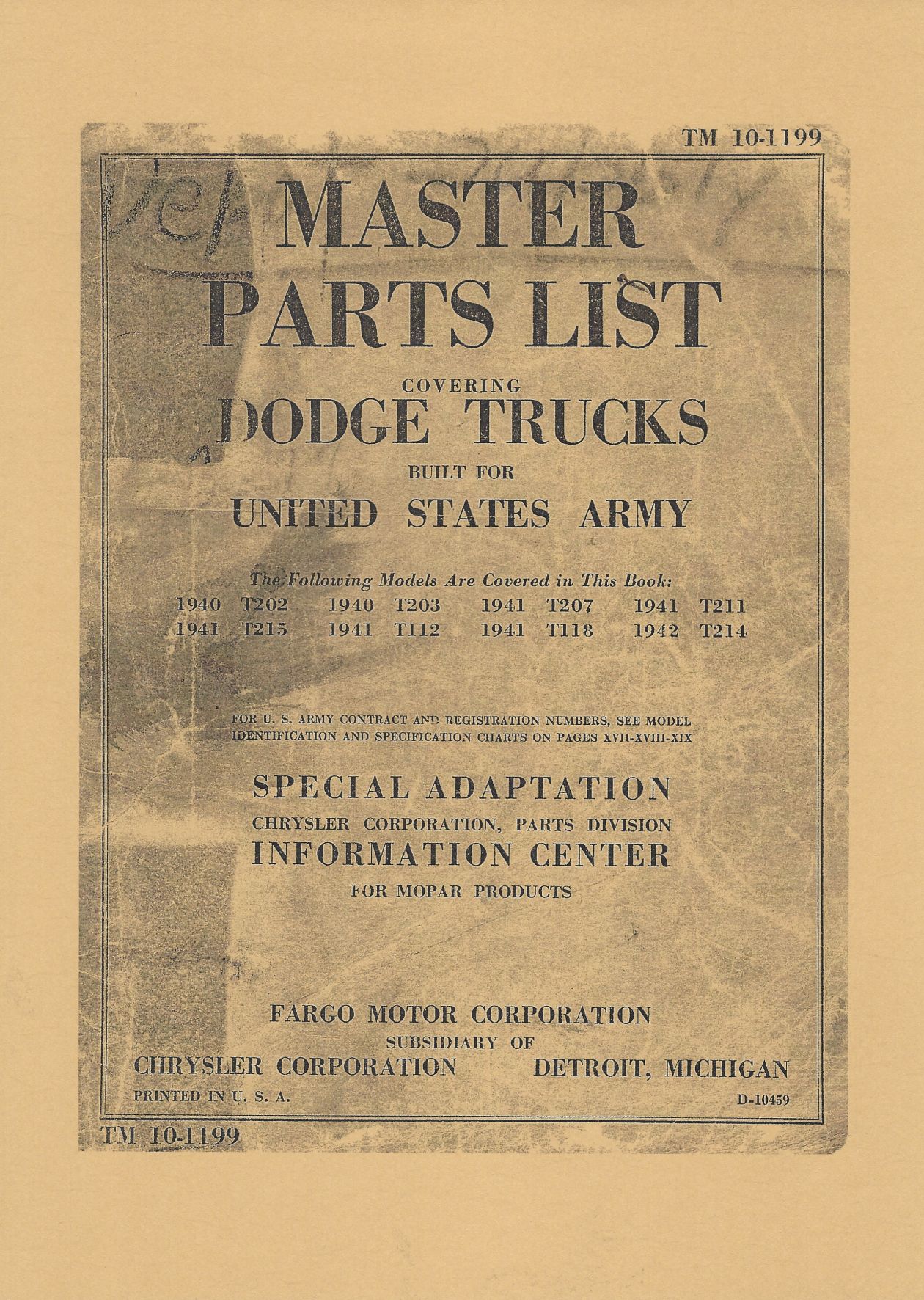 TM 10-1199 US DODGE MASTER PARTS LIST 1942